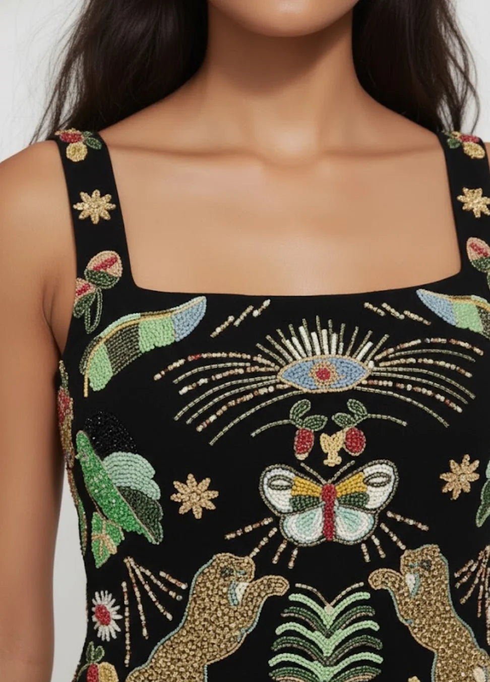 Aurelia Embroidered Luxury Sequin Mini Dress Black