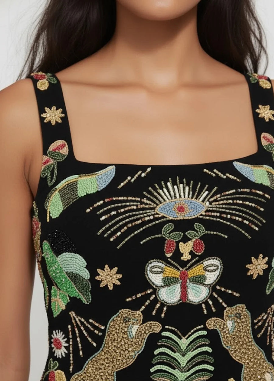 Aurelia Embroidered Luxury Sequin Mini Dress Black