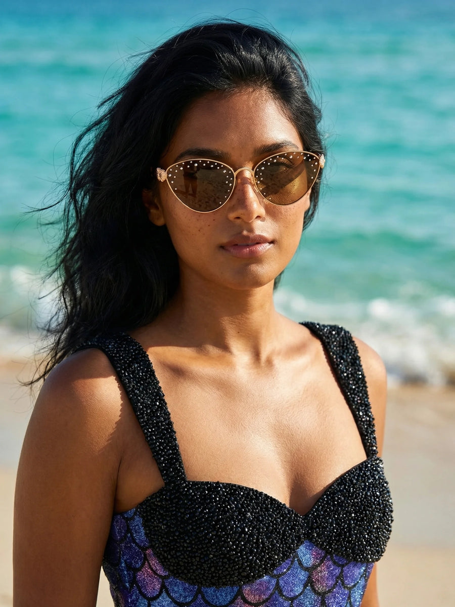 Oceanus x SOJOS Darling Sunglasses Brown