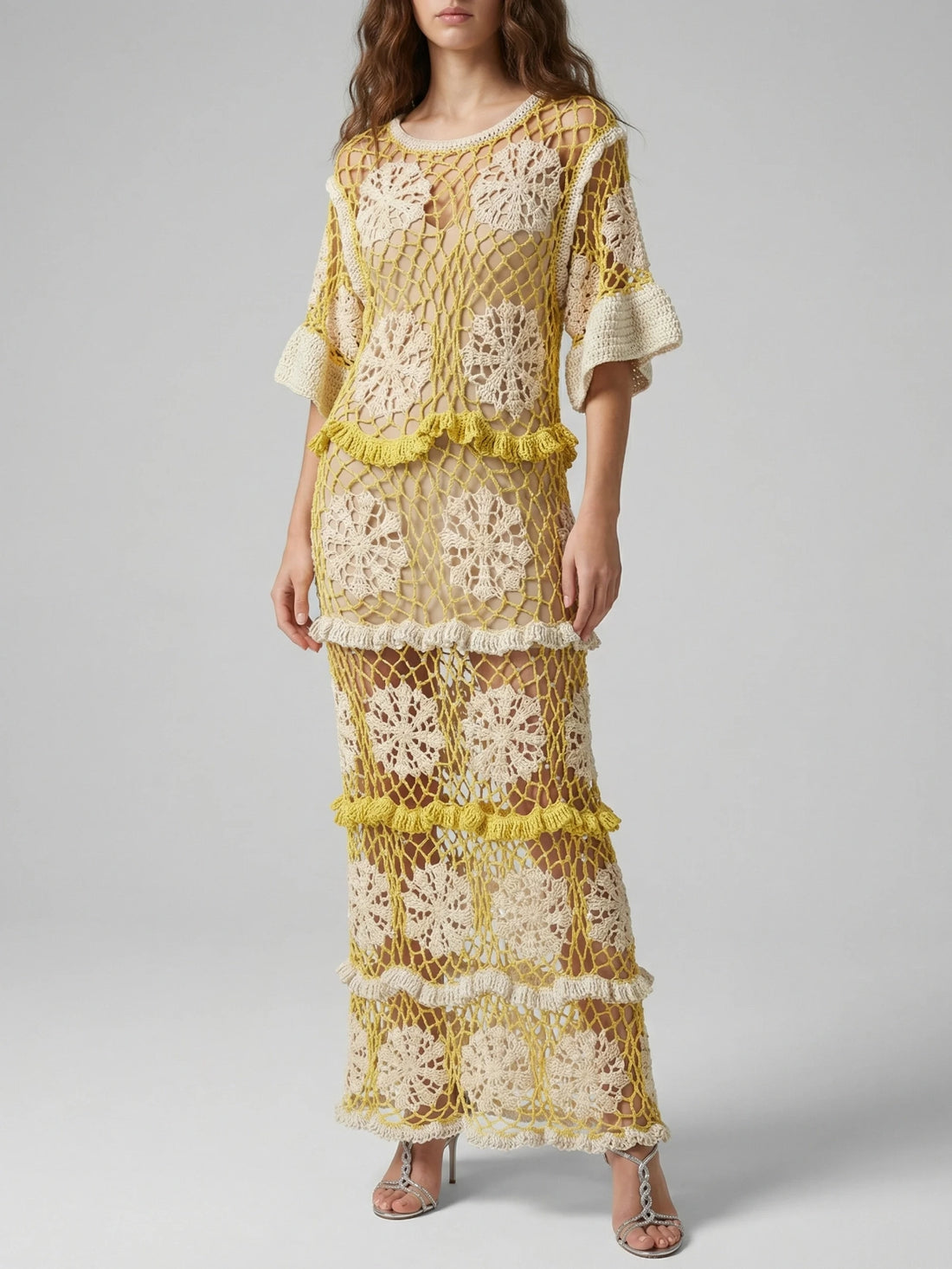 Daisy Crochet Dress White and Yellow