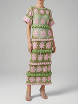 Shop Elle Crochet Green/Pink Dress