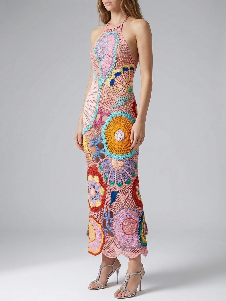 Kaia Crochet Coral Multi Maxi Dress