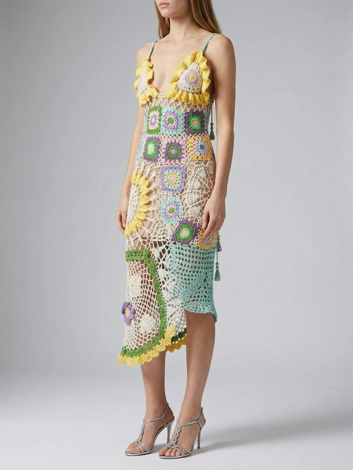 Shop Octavia Crochet Multi-Coloured Party Dress - Oceanus Shop Octavia Crochet Multi-Coloured Party Dress - Oceanus