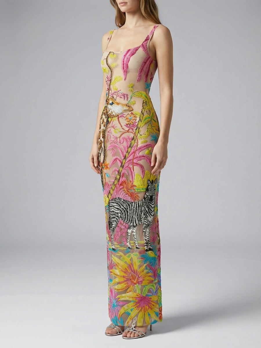 Safari Garden Beaded Maxi Dress