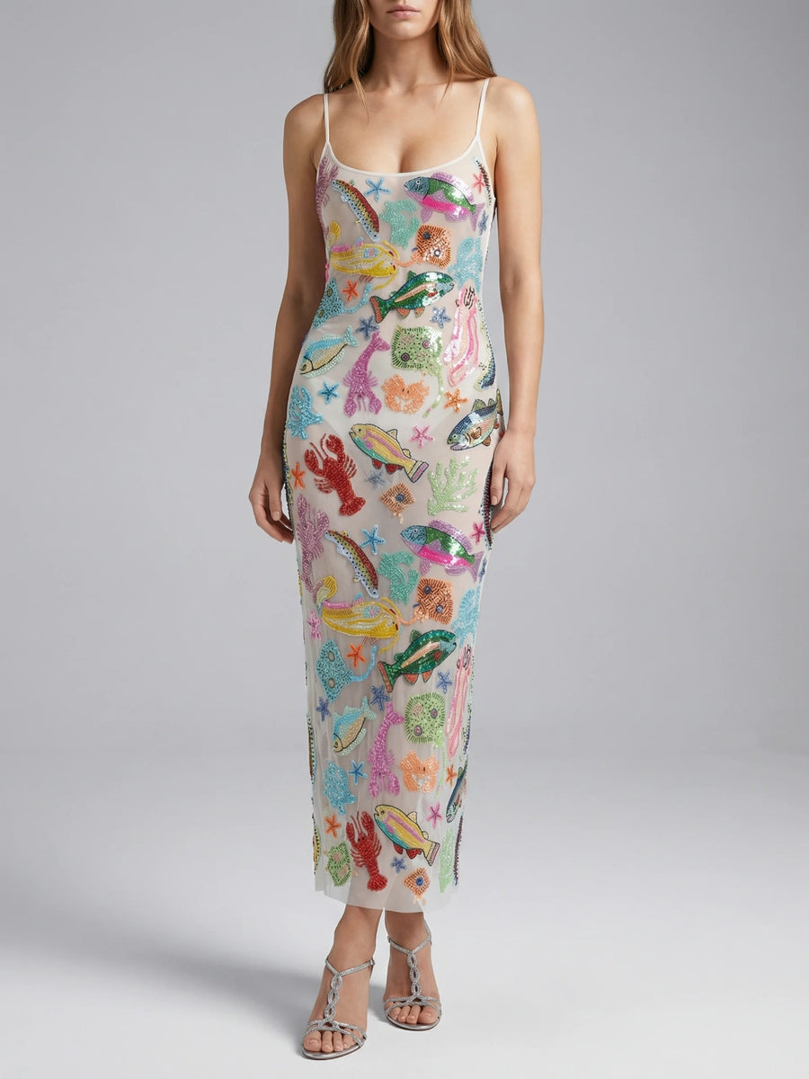 Arizona Long Dress maxi thin strap Sheer