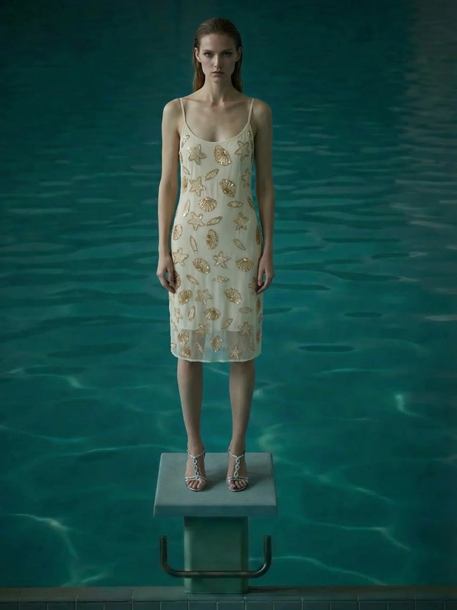 Ivory Seashell Motif Slip Dress