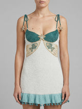 White Green Starfish Beaded Mini Dress