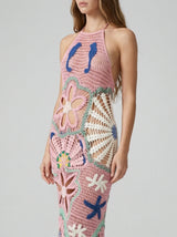 Pearl Halter Crochet Maxi Dress Multi Coloured