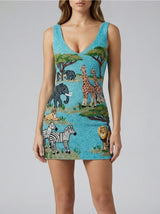 Aqua Savannah Safari Embellished Dress