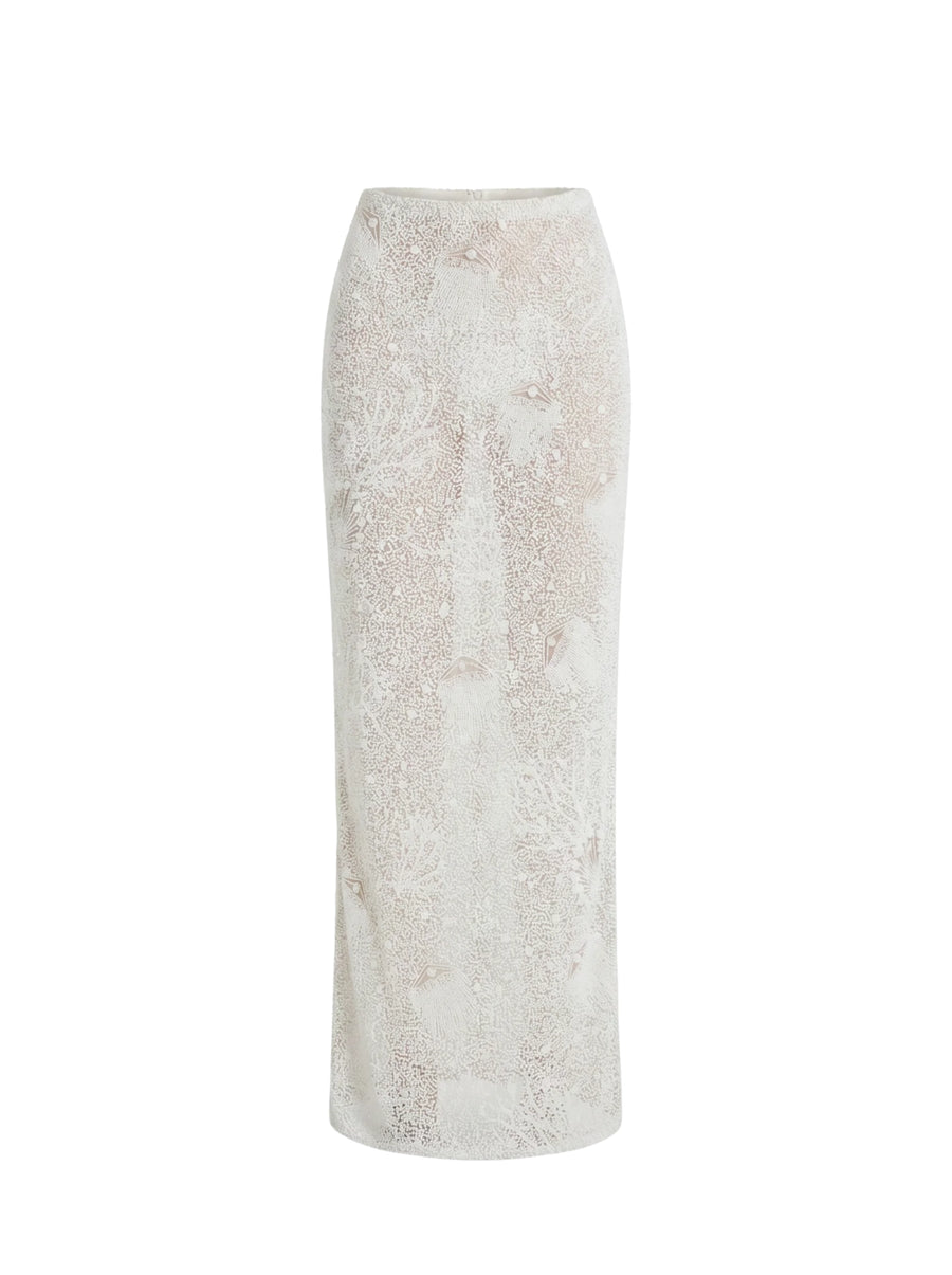 Hazel Beaded Powermesh Jellyfish Maxi Skirt- White