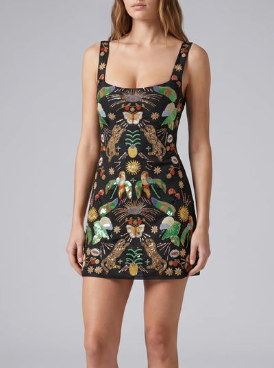 Aurelia Embroidered Luxury Mini Dress Black