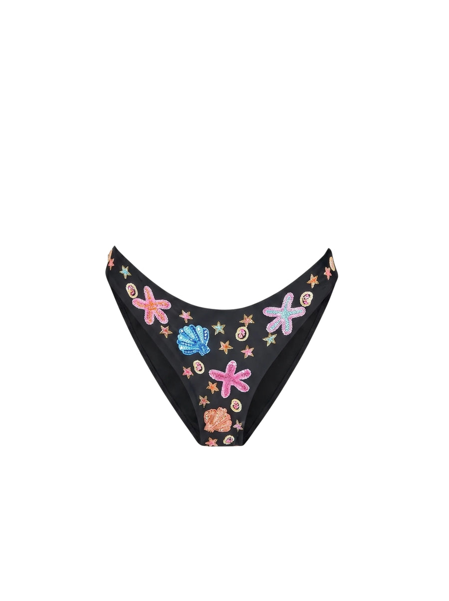 Marissa Hand Embroidered Luxe Bikini Bottom Black in Stock