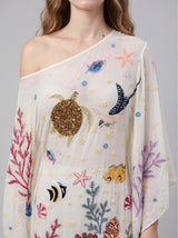 Sea Fantasy Pastel Multi Color Embroidered Kaftan