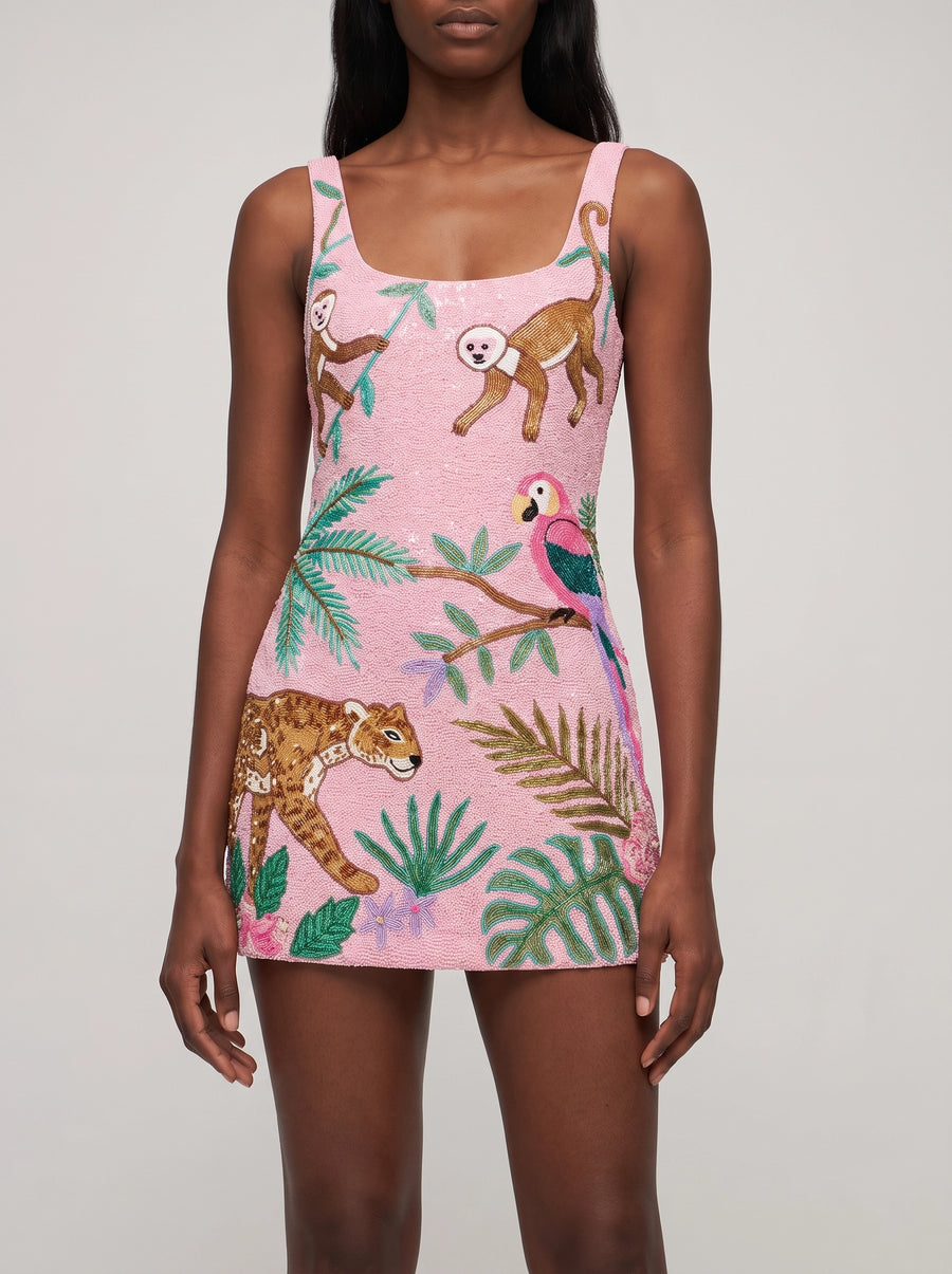 Tropica Hand Beaded Pink Mini Dress