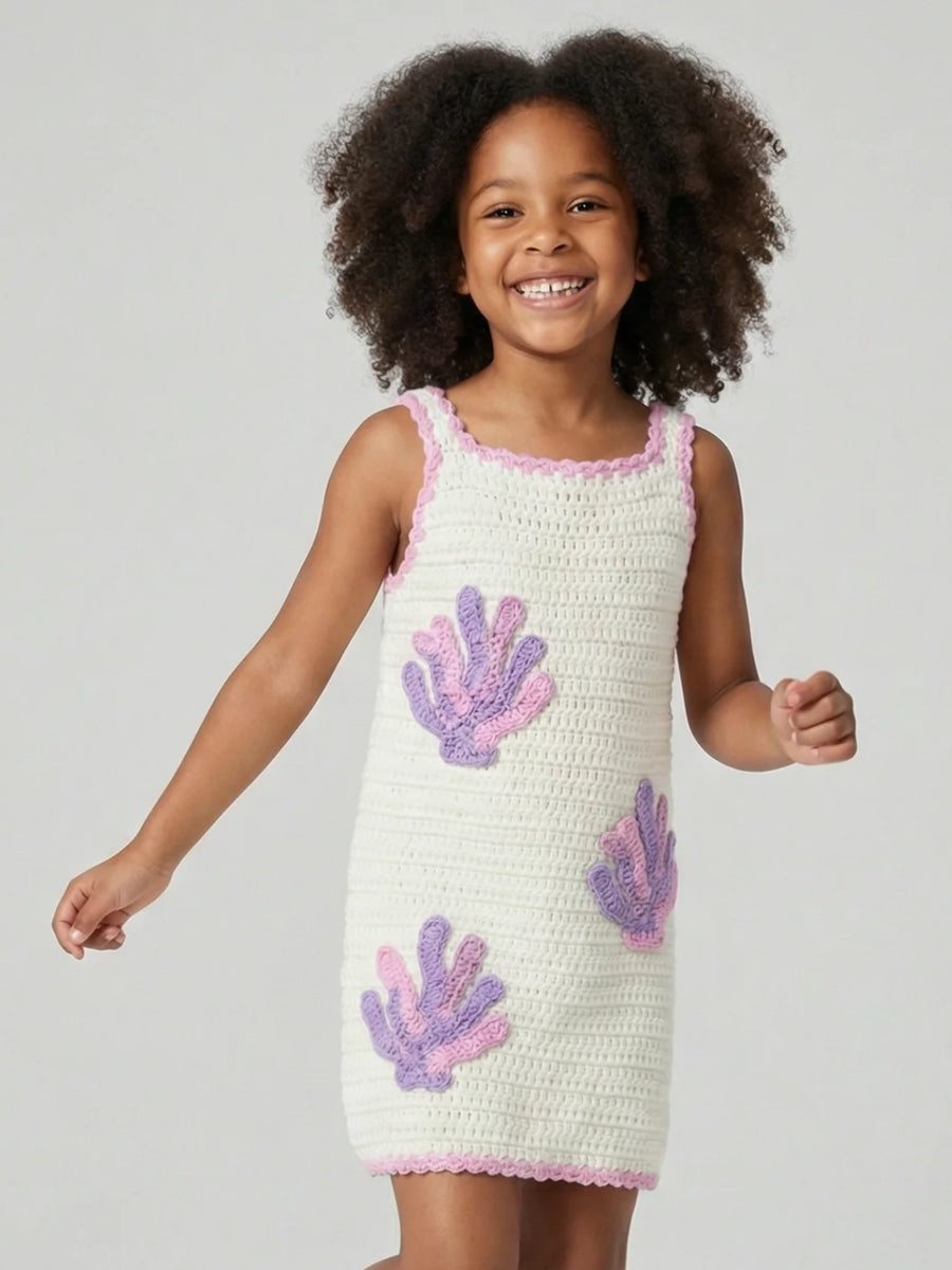 Coral White Crochet Kids Dress