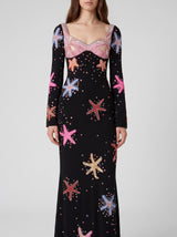 Crescent Shell Bell Sleeve Dress in Black
