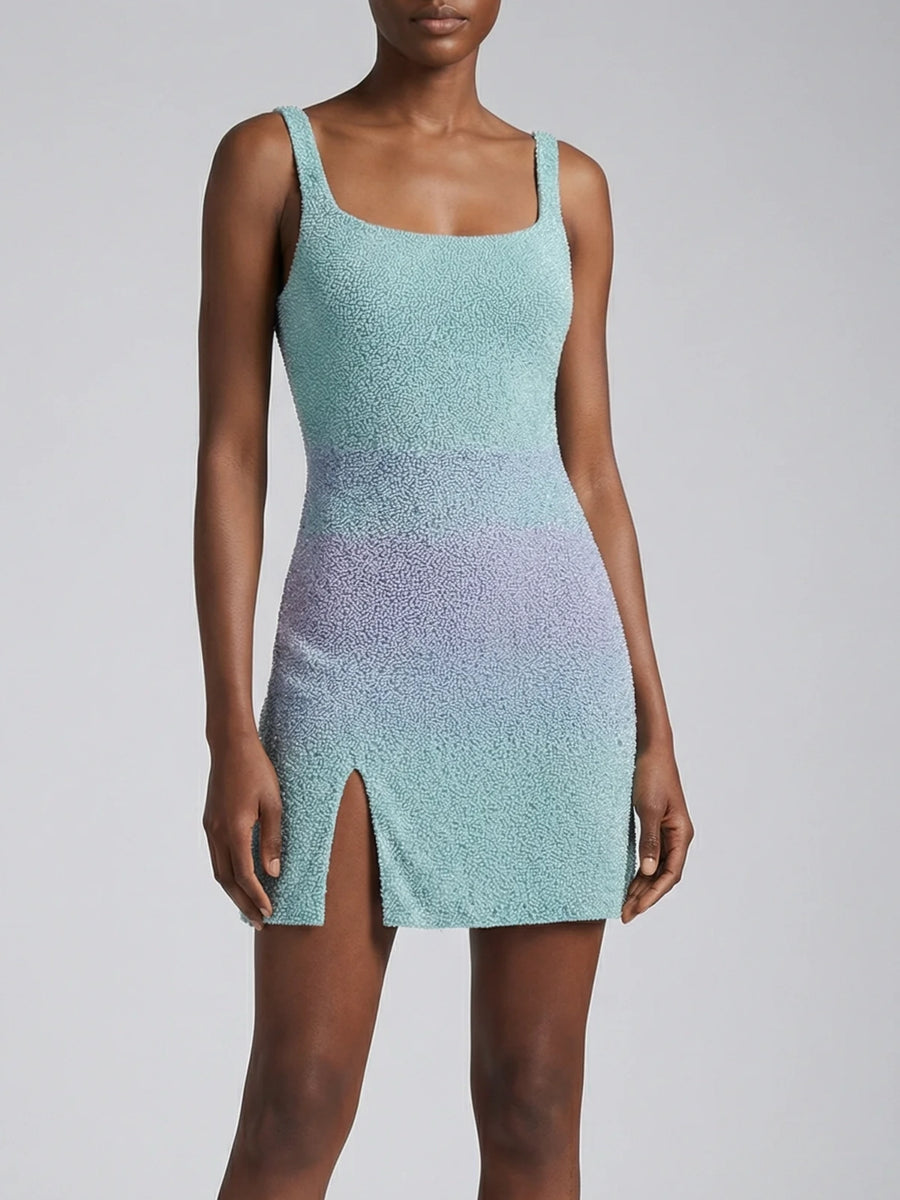 Amara Mini Dress in Blue Lilac Ombre, M / Blue