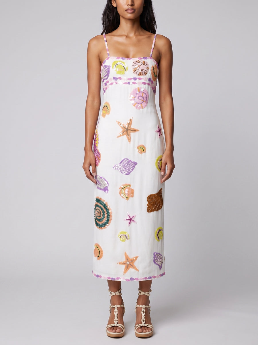 New York Strapped Dress Embroidary Straps in White