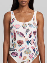 Oceanus x Zandra Rhodes Dreamshell Half Beaded White Swimsuit
