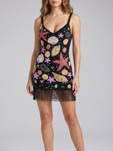 Tasseled Starfish Black Mini Dress