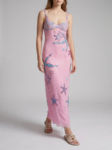 Crescent Shell Hand-Beaded Pink Long Dress in Stock