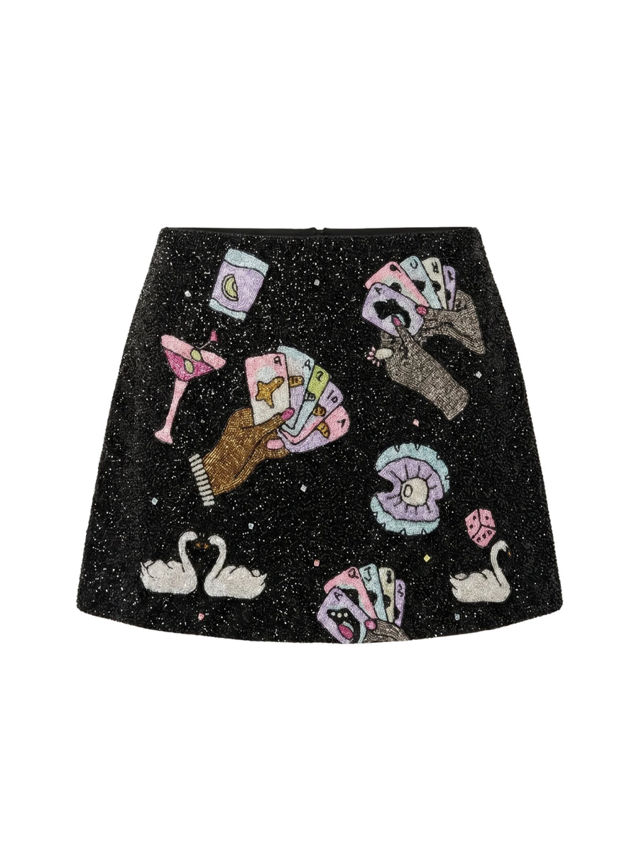 Vegas Beaded Mini Black Party Beach Co-ord Skirt in Stock
