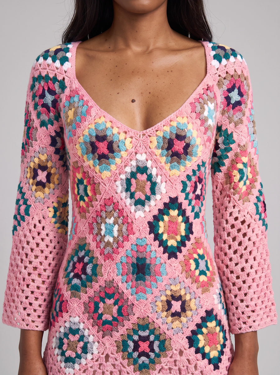Spring Pink Crochet Dress