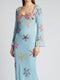Crescent Shell Bell Sleeve Dress Blue in Stock