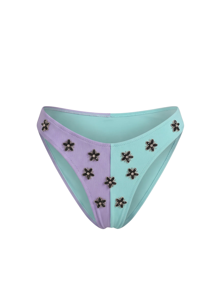 Luna Two-Tone Floral Embellished Bikini Bottom