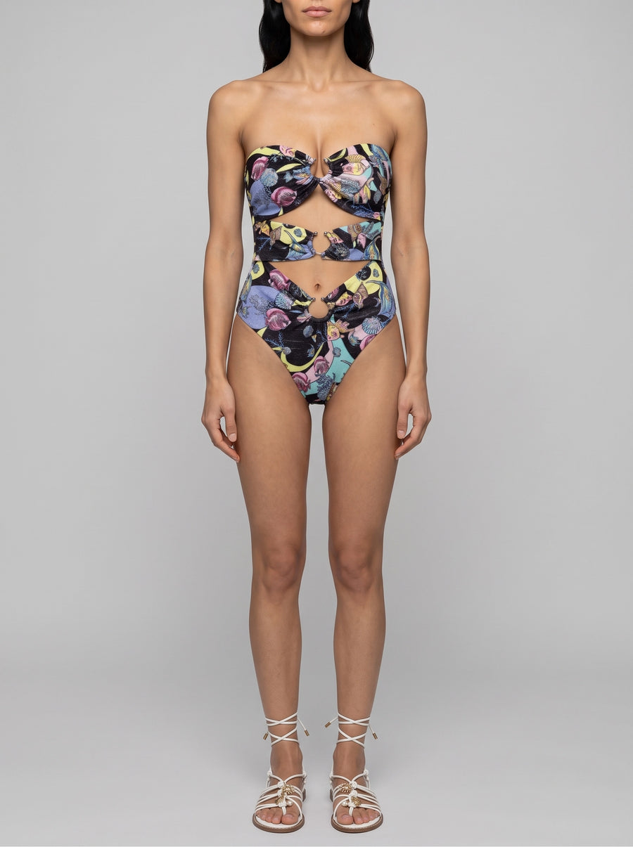 Black Abstract Cut-out Swimsuit