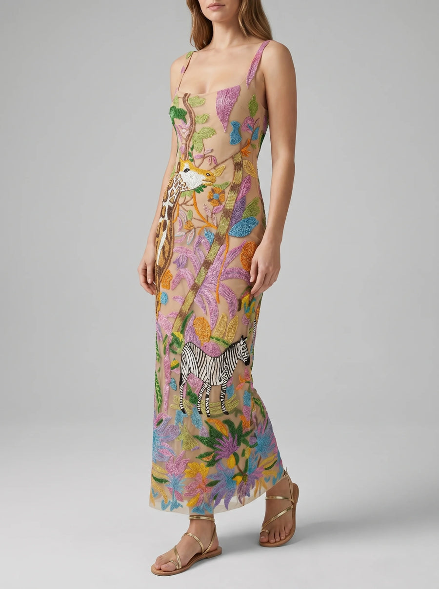 Safari Garden Beaded Maxi Dress