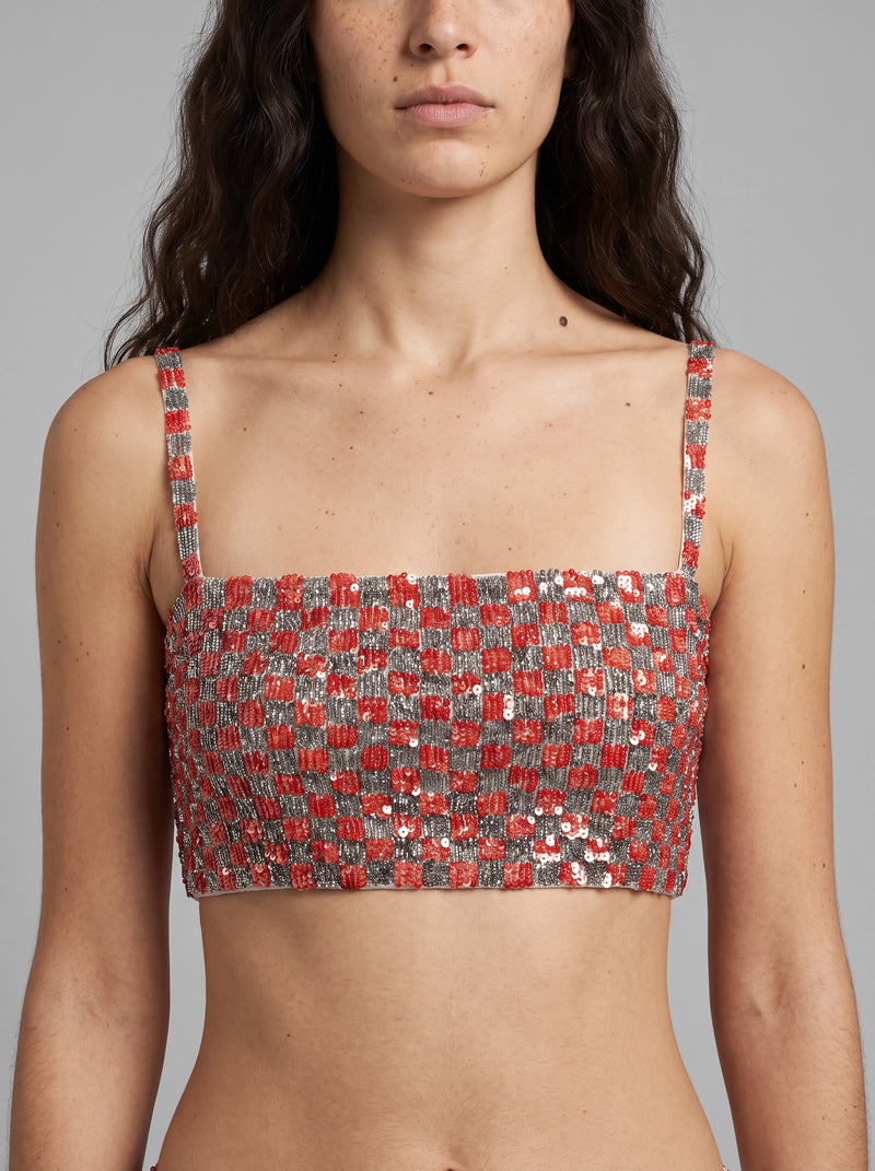 Checker Red Silver Top