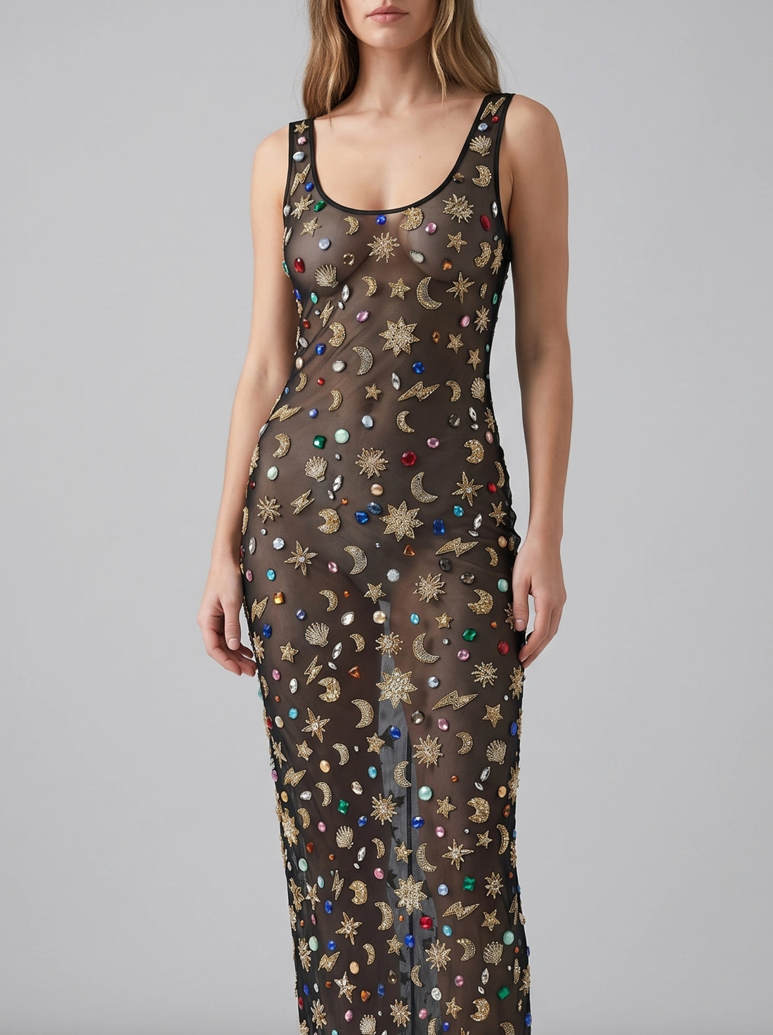 Celestial Tide Sheer Maxi Dress