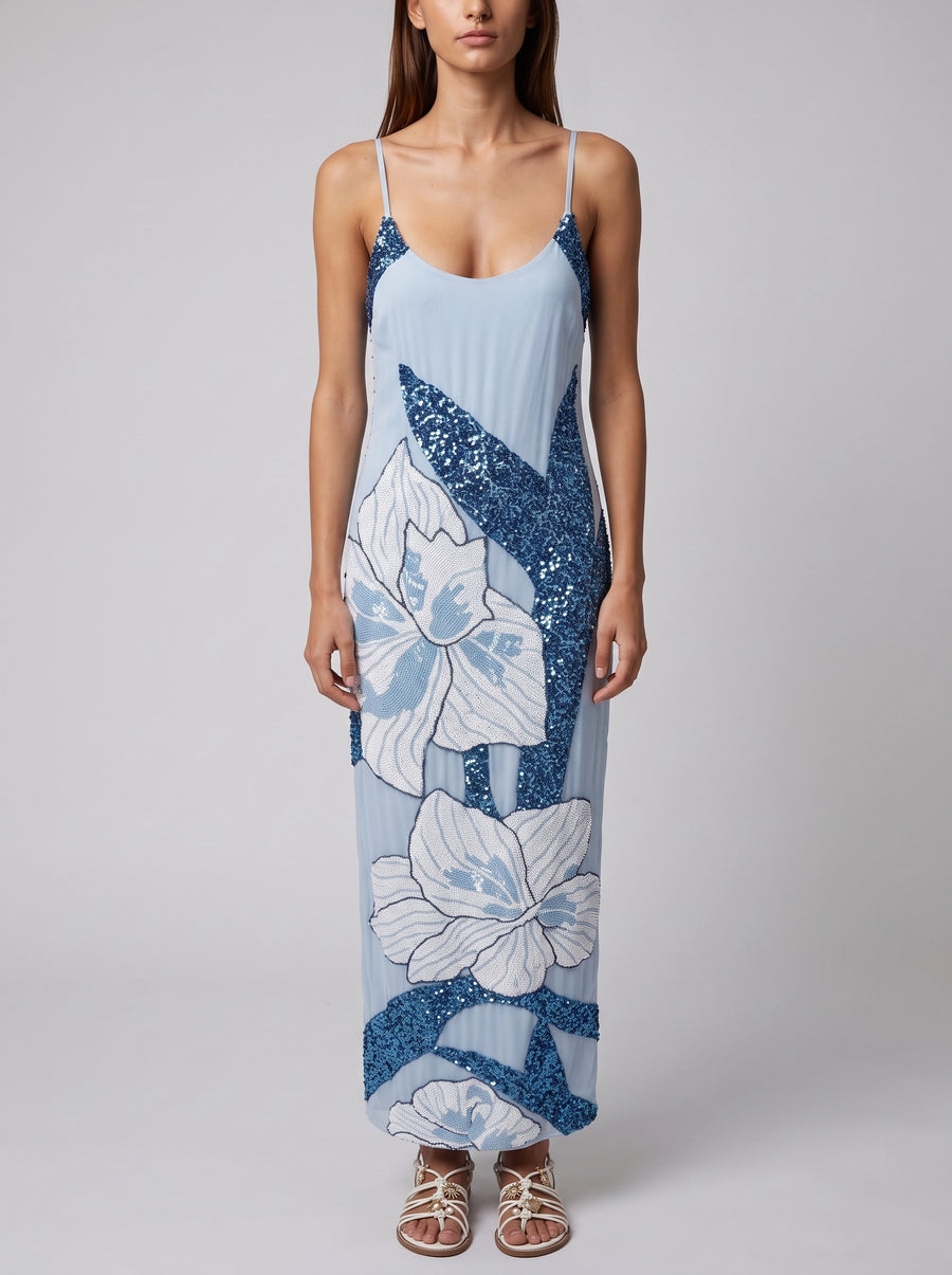 Delilah Beaded Dress Blue Oceanus x By Poppy in Stock