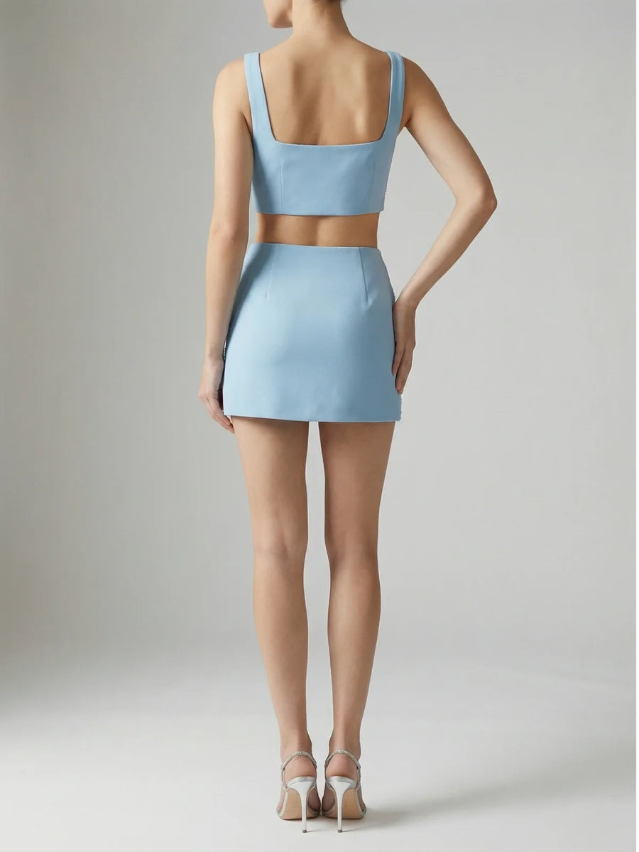 Vegas Beaded Mini Blue Party Beach Co-ord Skirt