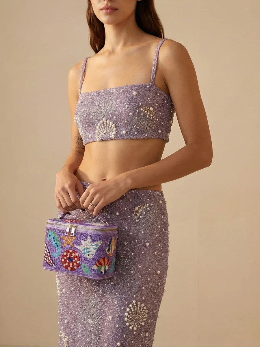 Seahorse Vanity Box Bag Purple