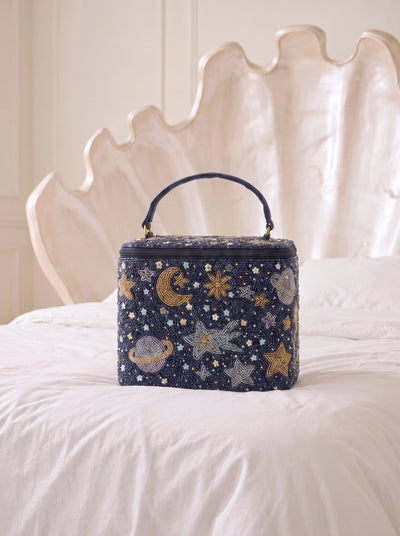 Celestial Star Navy Hand-Embroidered Vanity Bag