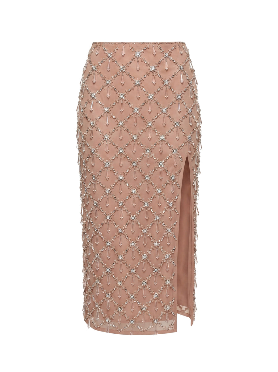 Calliope Luxury Crystal Co-Ord Skirt Nude
