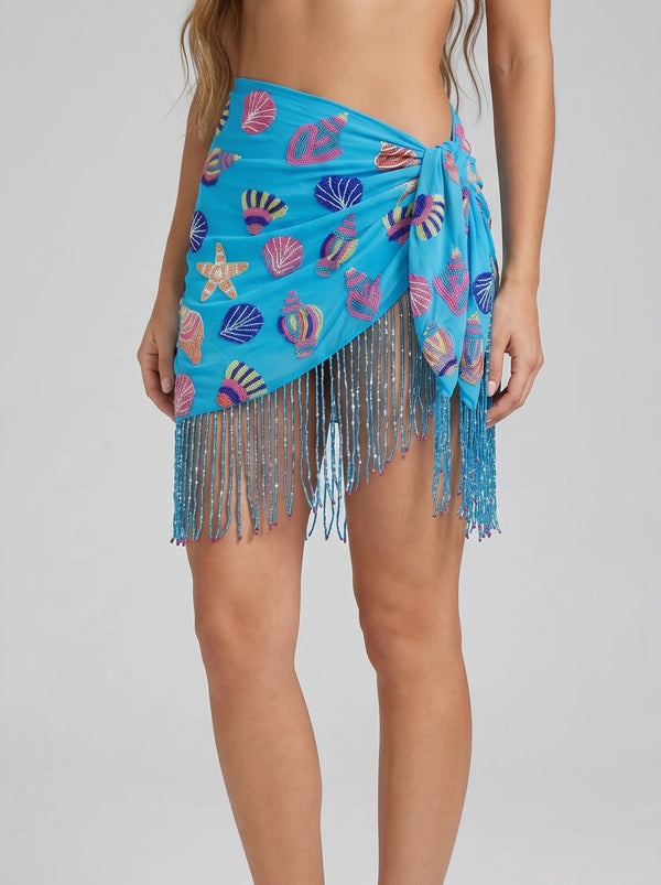 Oceanic Blue Tasseled Sarong