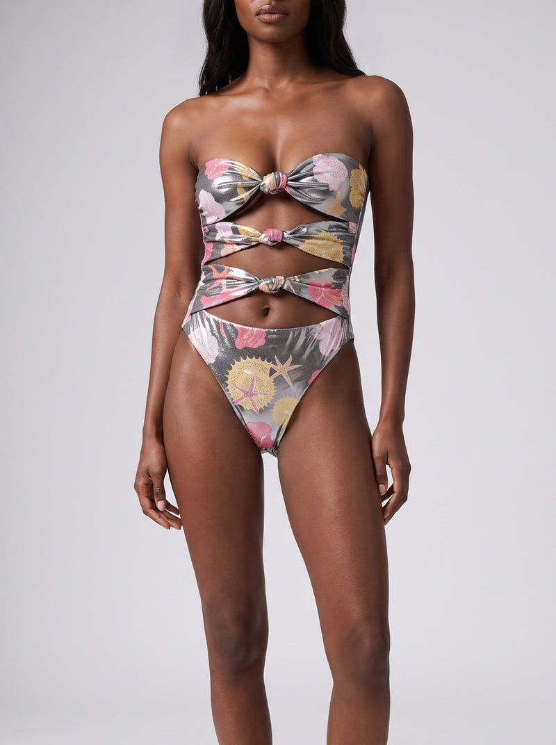 Strapless Swimsuit Shell Starfish Silver with Hole