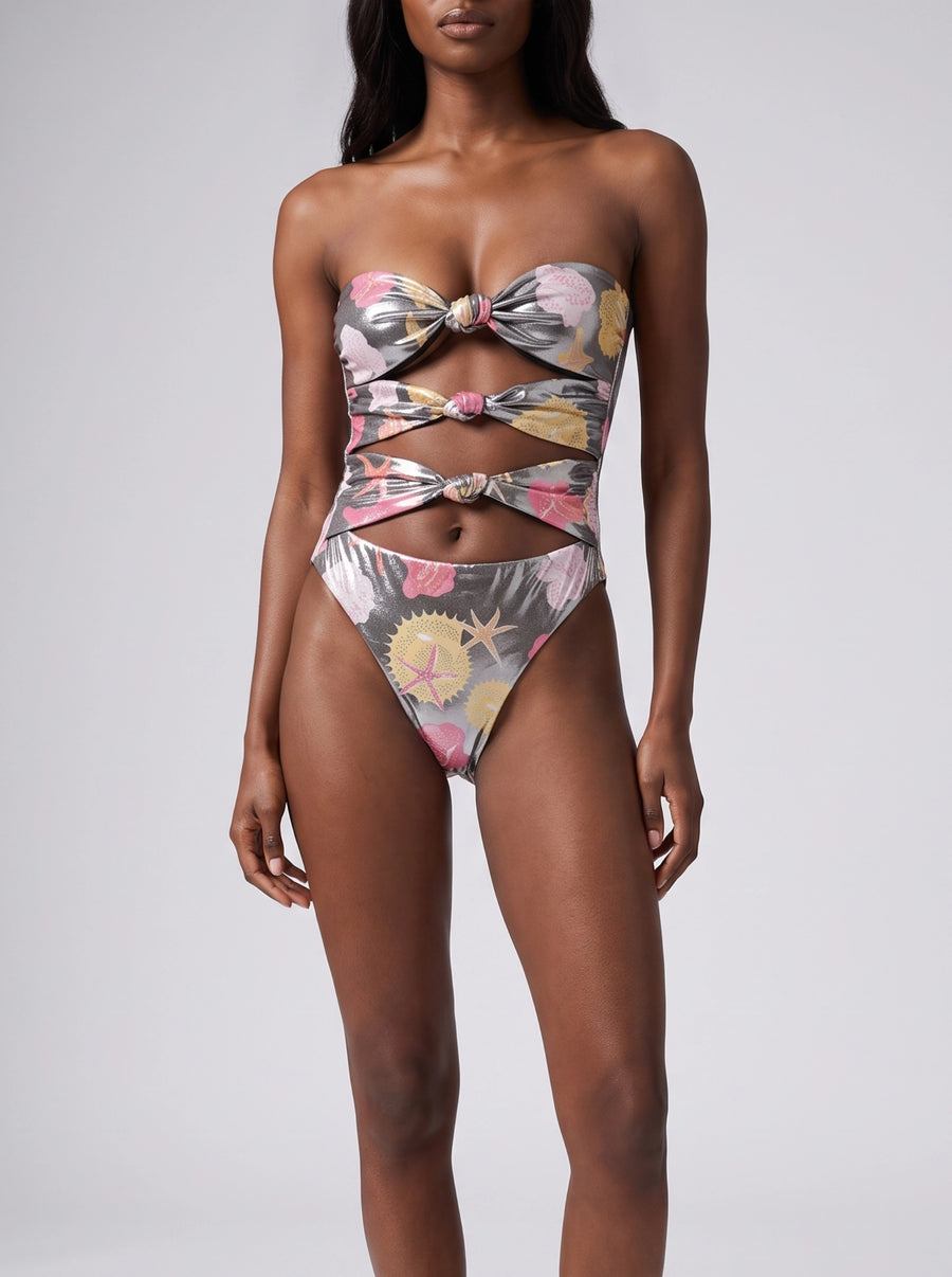 STRAPLESS SWIMSUITS SHELL STARFISH SILVER WITH HOLE