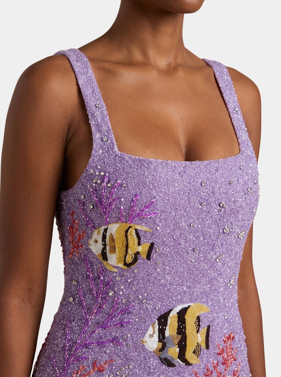 Morish Idol Hand Beaded Mini Dress Purple
