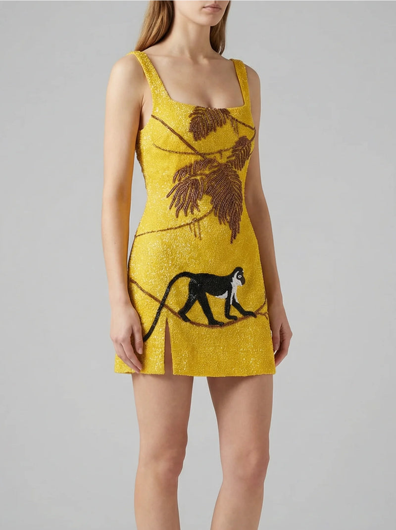 St. Barth Hand-Beaded Crystal Dress Yellow in Stock