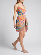 Ocean Boat Tasseled Orange Embroidered Sarong