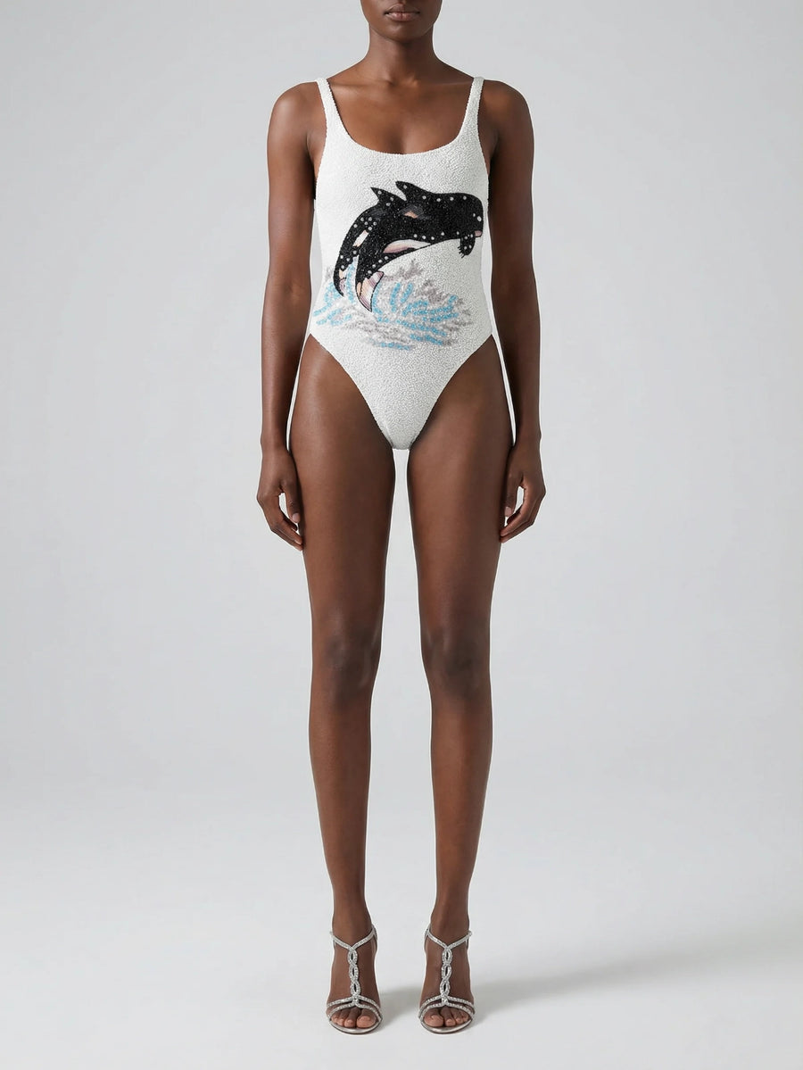 Marina Vintage Neckline Swimsuit White