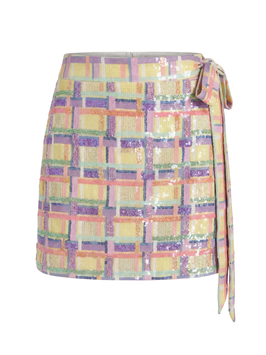 Pastel Check Wrap Mini Skirt