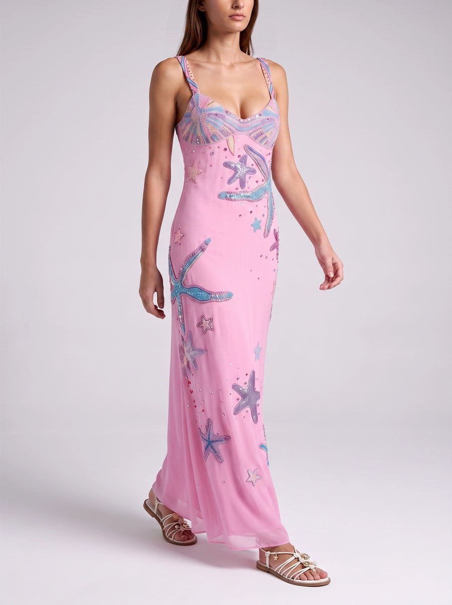 Crescent Shell Pink Long Dress in Stock