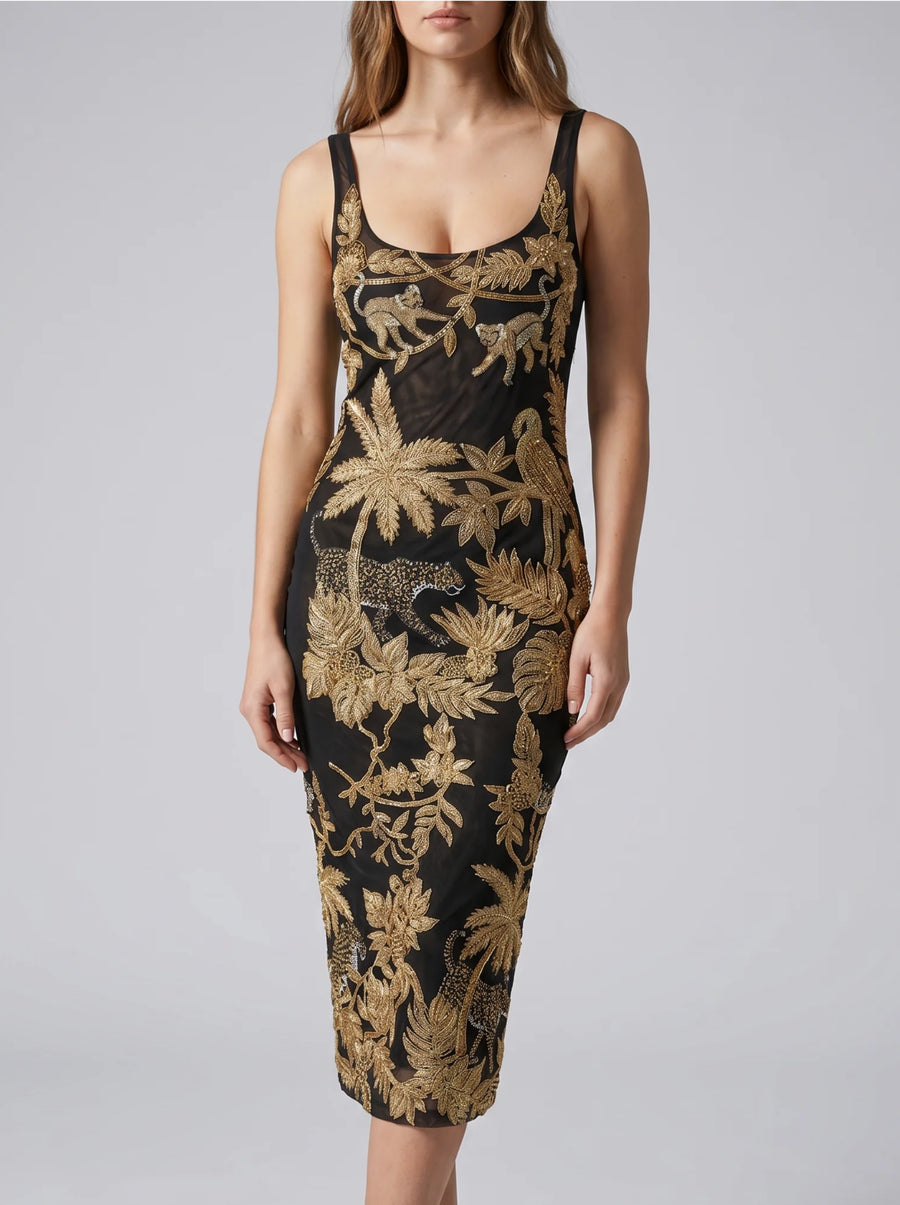 Tropica Black Gold Mesh Maxi Dress