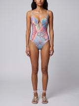 Multicolour Mosaic V-Neck Swimsuit
