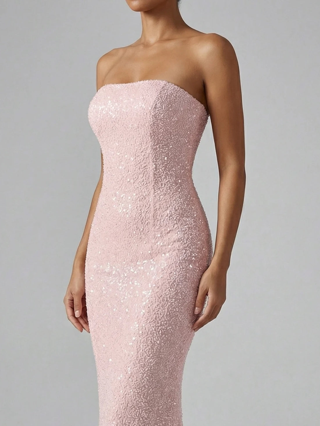 Serenity Strapless Gown Beaded Long Dress - Pink